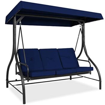 The Storepaperoomates Retail Market Best Choice Products 3-Seat Outdoor Large Converting Canopy Swing Glider, Patio Hammock Lounge Chair for Porch, Backyard w/Flatbed, Adjustable Shade, Removable Cushions – Navy - Fast Affordable Shopping