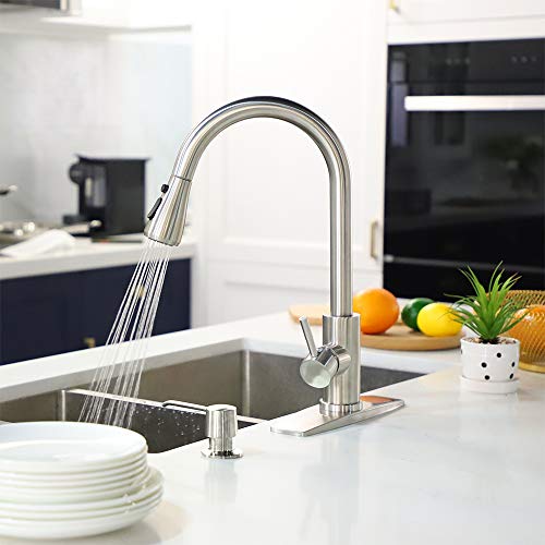 The Storepaperoomates Retail Market FORIOUS Kitchen Faucet with Pull Down Sprayer Brushed Nickel, High Arc Single Handle Kitchen Sink Faucet with Deck Plate, Commercial Modern rv Stainless Steel Kitchen Faucets, Grifos De Cocina - Fast Affordable Shopping