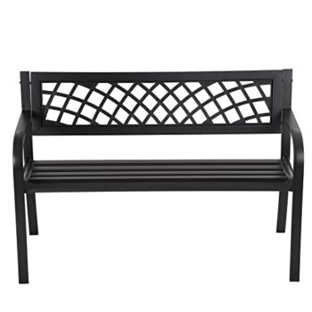 The Storepaperoomates Retail Market Garden Bench Outdoor Metal Park Benches Cast-Iron Patio Bench with Mesh Pattern Plastic Backrest Armrests for Patio Park Lawn Yard,Black - Fast Affordable Shopping