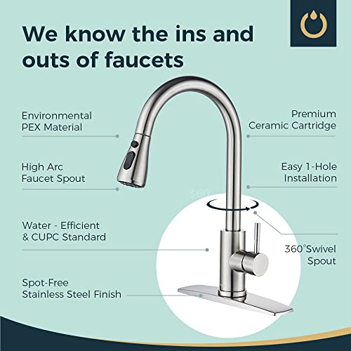The Storepaperoomates Retail Market FORIOUS Kitchen Faucet with Pull Down Sprayer Brushed Nickel, High Arc Single Handle Kitchen Sink Faucet with Deck Plate, Commercial Modern rv Stainless Steel Kitchen Faucets, Grifos De Cocina - Fast Affordable Shopping