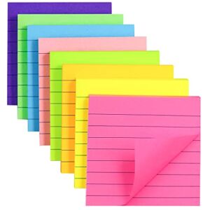 (8 Pack) Lined Sticky Notes Post, 8 Colors Self Sticky Notes Pad Its 3X3 in, Bright Post Stickies Colorful Big Square Sticky Notes for Office, Home, School, Meeting,82 Sheets/pad