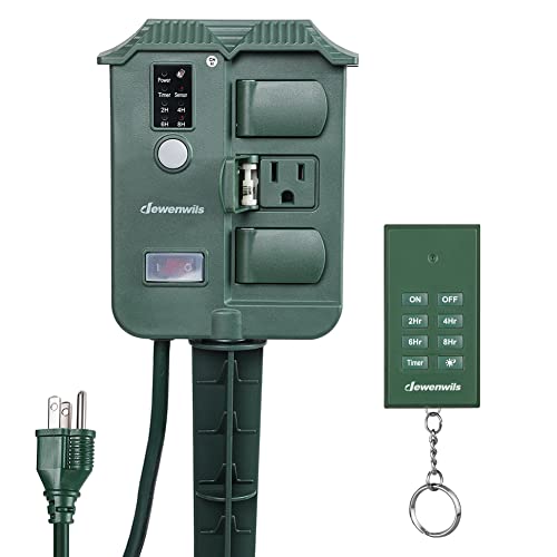 The Storepaperoomates Retail Market DEWENWILS Outdoor Power Stake Timer Waterproof, 100FT Wireless Remote Control, 6 Grounded Outlets, 6FT Extension Cord, Photocell Dusk to Dawn for Halloween Decoration, Lights, Garden, UL Listed - Fast Affordable Shopping