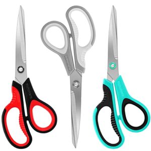 Scissors All Purpose, Huhuhero Premium 8.7″ Titanium Super Sharp Scissors Heavy Duty Shears, Soft Comfort-Grip Scissors for Office School Home Craft Supplies, Right/Left Handed Scissors, 3-Pack