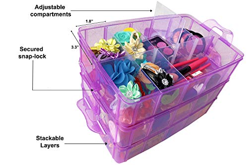The Storepaperoomates Retail Market HOME4 Glitter Purple Arts & Craft Case Storage Box 30 Adjustable Compartments Dividers, Jewelry Keeper, Bead Organizer, Tools, Sewing, Thread, Hair Accessories Holder Display Container - Fast Affordable Shopping