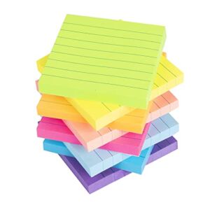 (8 Pack) Lined Sticky Notes 3×3 in Bright Ruled Post Stickies Colorful Super Sticking Power Memo Pads Strong Adhesive, 8 Pads/Pack, 82 Sheets/pad