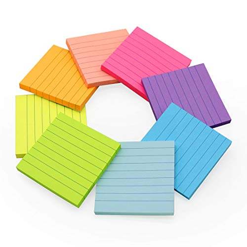 The Storepaperoomates Retail Market (8 Pack) Lined Sticky Notes 3×3 in Bright Ruled Post Stickies Colorful Super Sticking Power Memo Pads Strong Adhesive, 8 Pads/Pack, 82 Sheets/pad - Fast Affordable Shopping