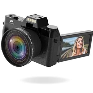 SuperiorTek Vlogging Camera, 4K Digital Camera for YouTube with WiFi, 16X Zoom, 180 Degree Flip Screen TopCam6 Screen, Wide Angle Lens, Macro 2 Batteries & 32GB TF Card