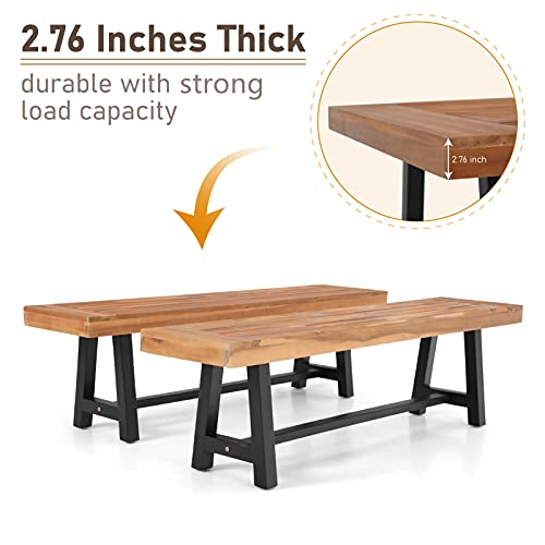 The Storepaperoomates Retail Market MFSTUDIO Outdoor Patio Bench Set of 2 Acacia Wood 63″ Long Rectangular Dining Picni Benches for Backyard, Garden, Lawn, Porch - Fast Affordable Shopping
