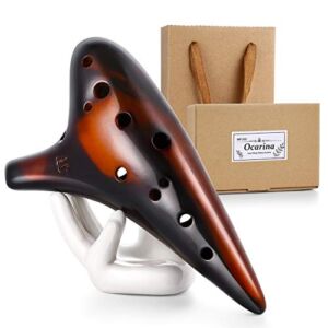 MIFOGE Ocarina 12 Hole Tones Alto C with Gift Wrapping Display Stand Neck Cord Protective Cover Song Book Strawfire Masterpiece Collectible Music Instrument Gift Idea For Kids Beginner Musician