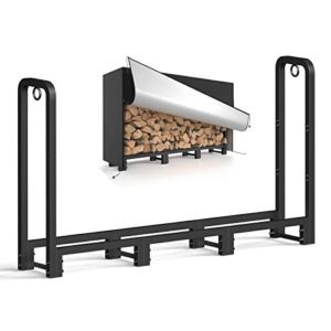 SunyesYo Firewood Rack Outdoor 40in with Waterproof Cover – Heavy Duty Log Rack Indoor Holder, Upgraded Adjustable Fire Wood Racks, Storage Organizer Stand Tool for Fireplace, Black