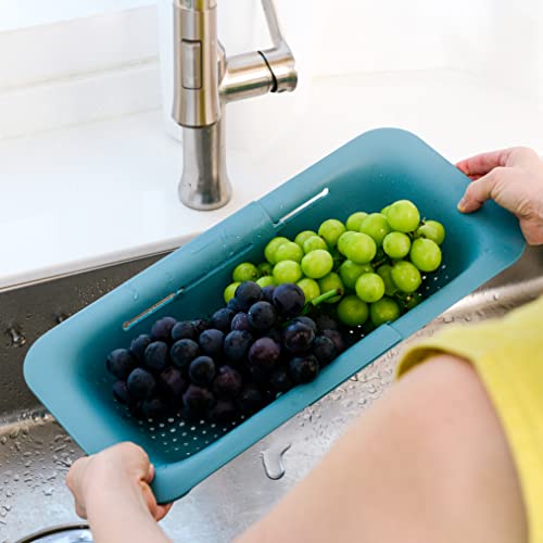 The Storepaperoomates Retail Market BLUE GINKGO Over the Sink Colander Strainer Basket – Wash Vegetables and Fruits, Drain Cooked Pasta and Dry Dishes – Extendable – New Home Kitchen Essentials (7.9 W x 14.5-19.5 L x 2.75 H) – Teal - Fast Affordable Shopping