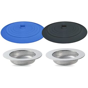 The Storepaperoomates Retail Market Seatery 4PCS Kitchen Sink Strainer Stopper Kit, Universal Silicone Sink Drain Plug Cover, Drain Water Stopper, 4.5 Inch Stainless Steel Sink Drain Strainer, Food Debris Catcher for Kitchen - Fast Affordable Shopping