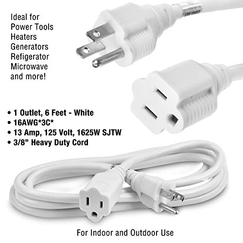 The Storepaperoomates Retail Market BindMaster Heavy Duty Extension Cord/Wire Power Cable, Indoor/Outdoor, 16/3, Single Outlet, 10 Feet, UL Listed, White - Fast Affordable Shopping