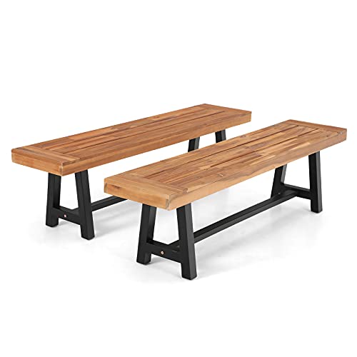 The Storepaperoomates Retail Market MFSTUDIO Outdoor Patio Bench Set of 2 Acacia Wood 63″ Long Rectangular Dining Picni Benches for Backyard, Garden, Lawn, Porch - Fast Affordable Shopping
