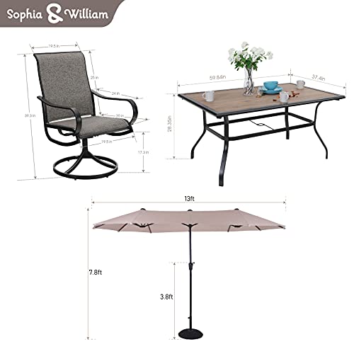 The Storepaperoomates Retail Market Sophia & William Patio Dining Set 8 Pieces with 13ft Double-Sided Patio Umbrella Twin Outdoor Metal Umbrella Dining Set, 6 x Swivel Patio Dining Chairs, 1 Wood Like Umbrella Table for Lawn Garden Pool - Fast Affordable Shopping