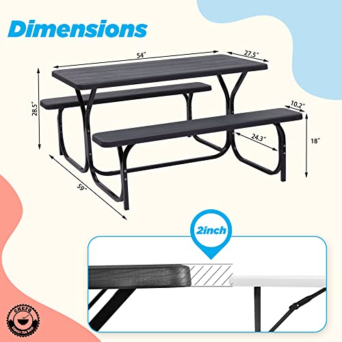 The Storepaperoomates Retail Market CHEFQ All Weather Outdoor Picnic Table with Two Benches and Sturdy Steel Frame. Perfect for Lawns, Patio, and Poolside Dining Black - Fast Affordable Shopping