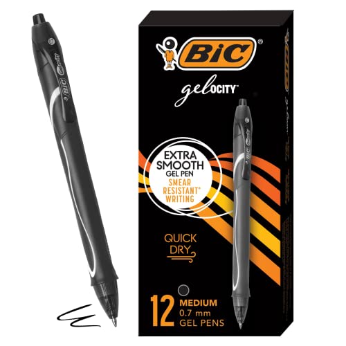The Storepaperoomates Retail Market BIC Gel-ocity Quick Dry Black Gel Pens, Medium Point (0.7mm), 12-Count Pack, Retractable Gel Pens With Comfortable Full Grip - Fast Affordable Shopping