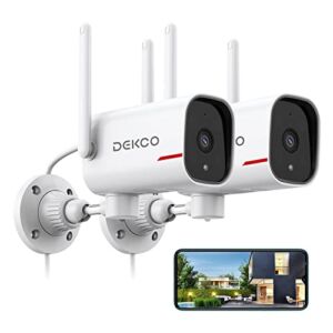 Outdoor Security Camera – DEKCO 1080p Pan Rotating 180° Wired WiFi Cameras for Home Security with Two-Way Audio, Night Vision, 2.4G WiFi, IP65, Motion Detection Alarm (2 Pack)