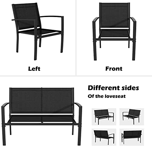 The Storepaperoomates Retail Market Greesum 4 Pieces Patio Furniture Set, Outdoor Conversation Sets for Patio, Lawn, Garden, Poolside with A Glass Coffee Table, Black - Fast Affordable Shopping