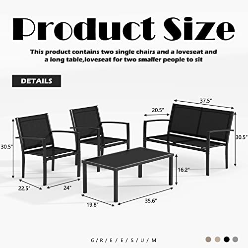 The Storepaperoomates Retail Market Greesum 4 Pieces Patio Furniture Set, Outdoor Conversation Sets for Patio, Lawn, Garden, Poolside with A Glass Coffee Table, Black - Fast Affordable Shopping