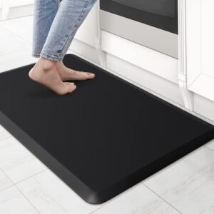 KitchenClouds Kitchen Mat Cushioned Anti Fatigue Kitchen Rug 17.3″x28″ Waterproof Non Slip Kitchen Rugs and Mats Standing Desk Mat Comfort Floor Mats for Kitchen House Sink Office (Black)