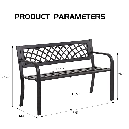The Storepaperoomates Retail Market Garden Bench Outdoor Metal Park Benches Cast-Iron Patio Bench with Mesh Pattern Plastic Backrest Armrests for Patio Park Lawn Yard,Black - Fast Affordable Shopping