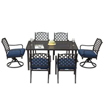 The Storepaperoomates Retail Market Domi Outdoor 7 pcs Patio Dining Set, Metal Dining Table, Swivel and Dining Chairs Conversation Set with Removable Navy Blue Cushions for Garden Lawn Yard - Fast Affordable Shopping