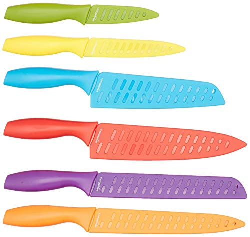 The Storepaperoomates Retail Market Amazon Basics 12-Piece Color-Coded Kitchen Knife Set, 6 Knives with 6 Blade Guards - Fast Affordable Shopping