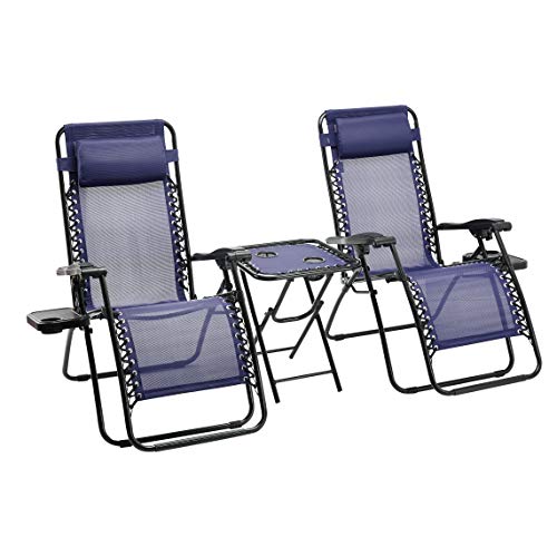The Storepaperoomates Retail Market Amazon Basics Textilene Outdoor Adjustable Zero Gravity Folding Reclining Lounge Chair with Side table and Pillow – Pack of 2, Blue - Fast Affordable Shopping