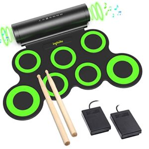Electronic Drum Set, Roll Up Drum Practice Pad Midi Drum Kit with Built-in Speaker Drum Pedals Drum Sticks 10 Hours Playtime, Great Holiday Birthday Gift for Kids
