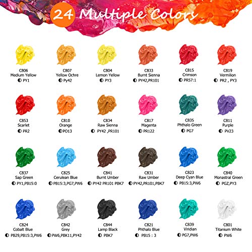 The Storepaperoomates Retail Market Caliart Acrylic Paint Set With 12 Brushes, 24 Colors (59ml, 2oz) Art Craft Paints for Artists Kids Students Beginners & Painters, Canvas Halloween Pumpkin Ceramic Wood Rock Painting Art Supplies Kit - Fast Affordable Shopping