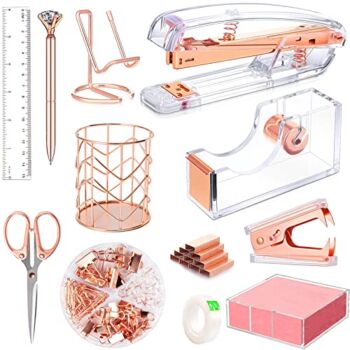 The Storepaperoomates Retail Market Rose Gold Office Supplies and Accessories, Acrylic Stapler, Staple Remover, Tape Holder, Pen Holder, Ballpoint Pen, Scissor, Binder Clips, Staples, Phone Holder, Ruler, Transparent Glue and 300 Notes - Fast Affordable Shopping