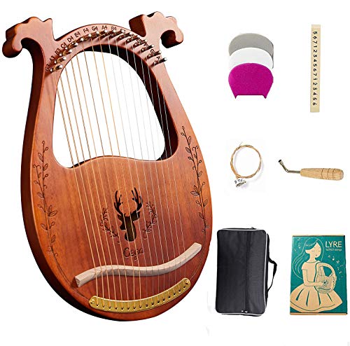 Lyre Harp, 16-String Harp Solid Wood Mahogany Lyre Harp with Tuning Wrench, Pick,Strings, Black Gig Bag and Instruction Manual for Beginners Instruments Lovers (coffee color) | The Storepaperoomates Retail Market - Fast Affordable Shopping
