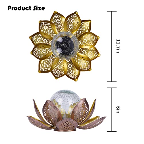 The Storepaperoomates Retail Market Metal Lotus Solar Globe LED Light for Garden Decor IP 65 Waterproof Crack Glass Solar Hollow Out Retro Golden Light for Patio Lawn Pathway Landscape Yard - Fast Affordable Shopping