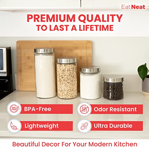 The Storepaperoomates Retail Market EatNeat 4-Piece Beautiful Glass Kitchen Canisters with Stainless Steel Lids – Food Storage Containers that Offer Modern Style and Clean Kitchen Organization – 72, 55, 38, and 27 Ounce Sizes - Fast Affordable Shopping