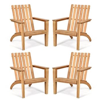 The Storepaperoomates Retail Market Tangkula Adirondack Chair Acacia Wood Outdoor Armchairs, Weather Resistant for Patio Garden Backyard Deck Fire Pit, Lawn Porch Furniture & Lawn Seating, Campfire Chair, Adirondack Lounger (4, Natural) - Fast Affordable Shopping