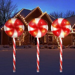 Christmas Lollipop Pathway Markers Lights Outdoor,3 Pack 29 inches 60 LED Lighted Candy Cane Decorations with 8 Lighting Modes Waterproof String Lights Plug in for Xmas Holiday Lawn Yard Patio Walkway