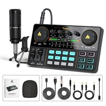 Podcast Equipment Bundle-MAONO MaonoCaster Lite -Audio Interface-All in One-Podcast Production Studio with 3.5mm Microphone for Live Streaming, Podcast Recording, Youtube, PC, Smartphone (AU-AM200-S1) | The Storepaperoomates Retail Market - Fast Affordable Shopping