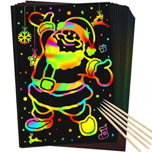 RMJOY Scratch Rainbow Art Paper Set – 50Pcs Magic Scratch Off Art Craft Supplies Kits for Kids Girls Boys Black Scratch Notes Sheet Doodle Pad for Fun DIY Toy Party Favors Game Christmas Birthday Gift