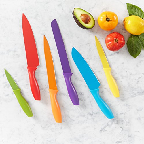 The Storepaperoomates Retail Market Amazon Basics 12-Piece Color-Coded Kitchen Knife Set, 6 Knives with 6 Blade Guards - Fast Affordable Shopping