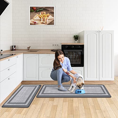 The Storepaperoomates Retail Market Mattitude Kitchen Mat [2 PCS] Cushioned Anti-Fatigue Kitchen Rugs Non-Skid Waterproof Kitchen Mats and Rugs Ergonomic Comfort Standing Mat for Kitchen, Floor, Office, Sink, Laundry, Gray and Gray - Fast Affordable Shopping
