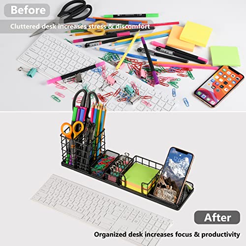 The Storepaperoomates Retail Market Pen Holder for Desk, Desk Organizer with Pen Holder, DIY Desktop Organization with Phone Holder, Sticky Note Tray, Paperclip Storage and Office Accessories Caddy for Office Home School, Black - Fast Affordable Shopping