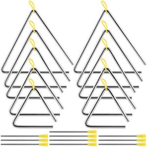 ZEONHAK 10 Pack 5 Sizes Musical Steel Triangle Percussion Instrument with Striker, Triangle Music Instrument, Triangle Hand Percussion Instrument for Children Music Enlightenment, 4, 5, 6, 7, 8 inch
