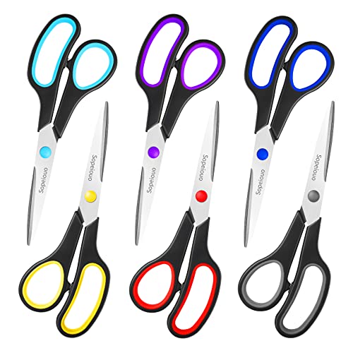 The Storepaperoomates Retail Market Scissors Set of 6-Pack, 8″ Scissors All Purpose Comfort-Grip Handles Sharp Scissors for Office Home School Craft Sewing Fabric Supplies, High/Middle School Student Teacher Scissor, Right/Left Handed - Fast Affordable Shopping