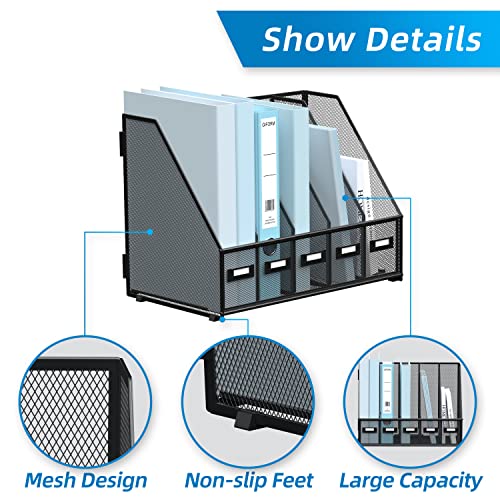 The Storepaperoomates Retail Market SUPEASY Desk Organizers Metal Desk Magazine File Holder with 5 Vertical Compartments Rack File Organizer for Office Desktop, Home Workspace, Black - Fast Affordable Shopping