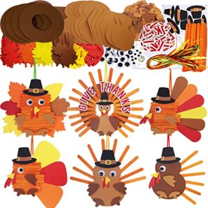 Winlyn 24 Sets Thanksgiving Craft Kits Fall Crafts DIY Give Thanks Thanksful Turkey Ornaments Decorations Art Sets Wood Craft Sticks Turkey Foam Stickers Googly Eyes for Kids Classroom Activities