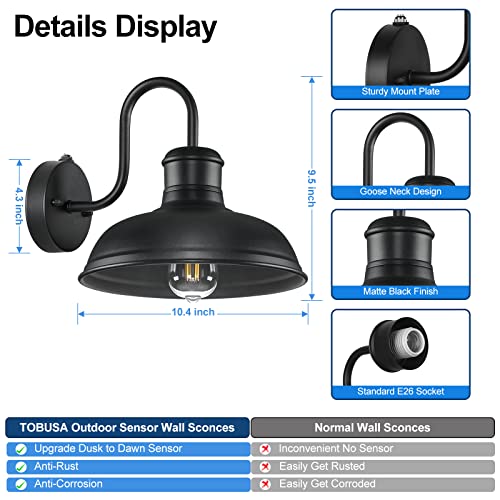 The Storepaperoomates Retail Market 2-Pack Dusk to Dawn Outdoor Wall Sconces, Exterior Farmhouse Gooseneck Barn Light, Vintage Matte Black Outside Wall Lighting Fixture, Anti-Rust Waterproof Outdoor Light for House Porch Garage Entryway - Fast Affordable Shopping