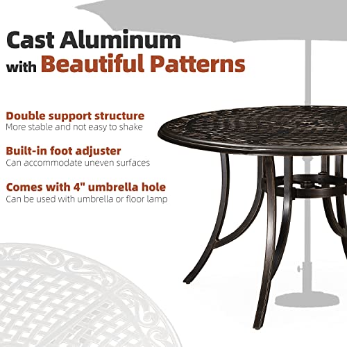 The Storepaperoomates Retail Market PURPLE LEAF Patio Dining Set Cast Aluminum 5-Piece Patio Funiture Set with 4 Dining Armchairs and 47″ Round Table, 4 Cushions Included, for Lawn Yard Garden, Rhombic Navy Blue Outdoor Dinding Set - Fast Affordable Shopping