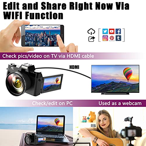 The Storepaperoomates Retail Market SuperiorTek Vlogging Camera, 4K Digital Camera for YouTube with WiFi, 16X Zoom, 180 Degree Flip Screen TopCam6 Screen, Wide Angle Lens, Macro 2 Batteries & 32GB TF Card - Fast Affordable Shopping