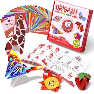 Gamenote Colorful Kids Origami Kit 108 Double Sided Vivid Origami Paper 12 Sheets Practice Papers 54 Origami Projects Instructional Origami Book Origami for Kids Adult Beginners Training Craft